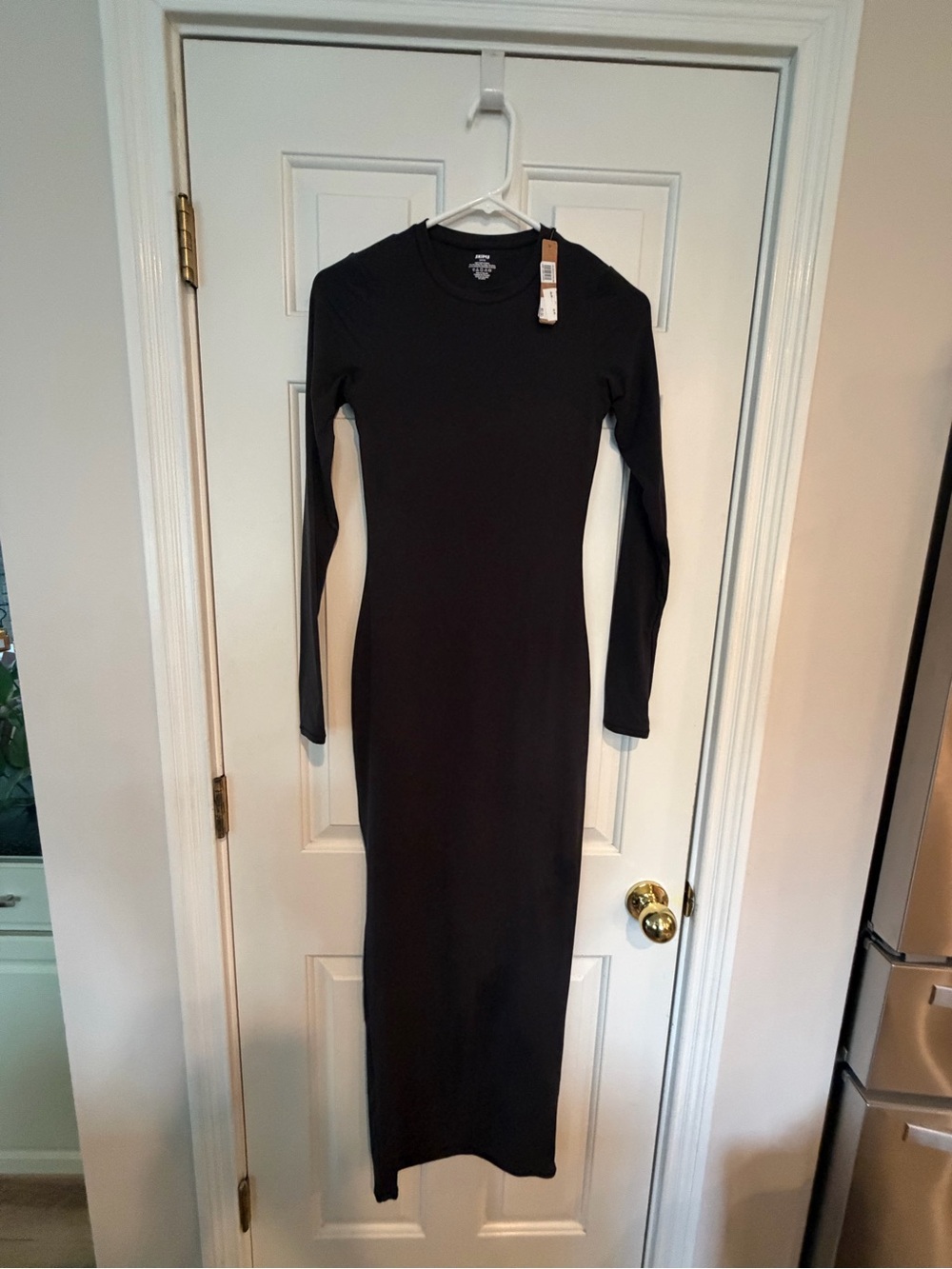 SKIMS Black Fits Everybody L/S Crew Neck Maxi Dress NWT